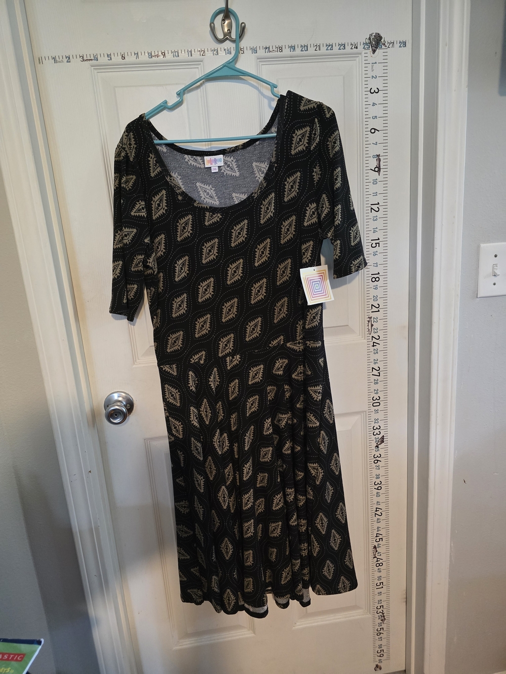 LuLaRoe Black Dress with Cream Geometric Print